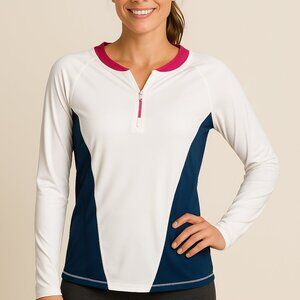 Title Nine Half Zip Hoodie Pullover Women’s Large White Navy Pink Activewear